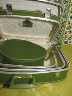 Vintage Mid Century Set of Four New In Box NIB Green Suitcase Luggage 