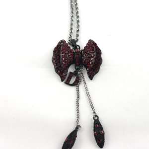  Ribbon Design Red Rhinestone Necklace Beauty