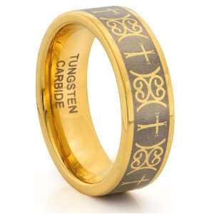  8MM Tungsten Carbide Gold _ Mens Wedding Band Ring w/Laser 