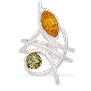  Cognac and Green Amber Ring Size 6 Jewelry