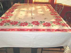 TABLECLOTH, PRINTED KITCHEN CHRISTMAS POINSETTIAS 1950S  