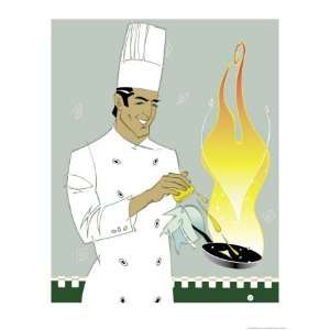  Chef Squeezing Lemon into a Saute Pan Premium Poster Print 