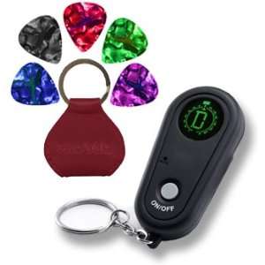  Guitar Keychain Tuner with LCD Screen and a Leather Pick 