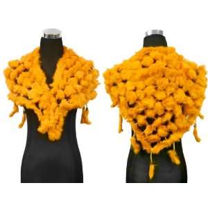   Fur Pom Balls Triangle Shawl Shrug Scarf Wrap  Orange 