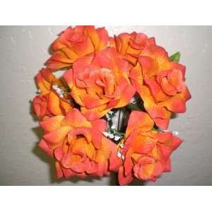   Set of 4 ORANGE Open Rose Silk Flower Bouquets