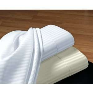   Count Sateen Stripe Fitted Sheets ( King, White )