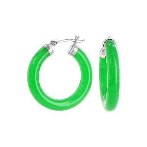 Sterling Silver 30mm Diameter Green Jade Hinged Hook Closure 5mm Thick 