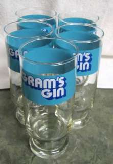 SEAGRAMS GIN CLEAR GLASS TUMBLERS W/TURQUOISE BAND  