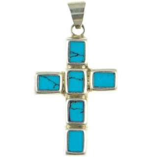 Vintage Sterling Silver   Turquoise Inlaid Cross   Pendant   (5398 