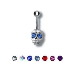  Skull Belly Ring with Ab Crystals   14g (1.6mm)   Sold 