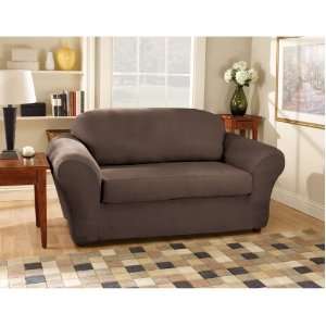   Fit Stretch Suede Bench Seat Sofa Slipcover, Chocolate
