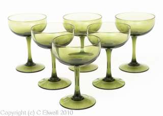 Set of 6 Antique Green Drinking Glass Champagne Saucers  