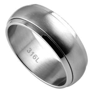 316L Stainless Steel High Polish & Matte Combination Spinner Dome Ring 