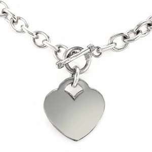 Flawless Sterling Silver Engravable Necklace with Heart Tag and Toggle 