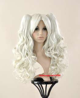 SWEET CURLY WAVY WHITE PONYTAIL COSTUME COSPLAY WIG NEW  