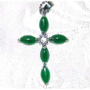  Green jade cross necklace w Swarovski crystal center