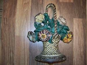 Doorstop Painted Flower Bouquet Wicker Basket antique cast iron old 