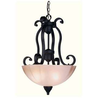   Pendant Lighting Fixture, Distressed Wrought Iron, Sculpted Glass
