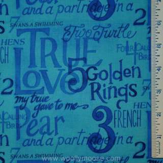   YARD Paintbrush Studio 12 DAYS OF CHRISTMAS Blue WORDS Fabric 1/2 YARD