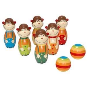  Classic Wooden Bowling Monkeys Set Toys & Games