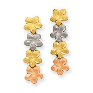  14k Gold Tri Color Plumeria Earrings Jewelry