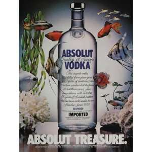  1986 Ad Absolut Treasure Tropical Fish Sea Coral Vodka 