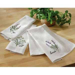  S/3 Garden Herbs White Waffle Kitchen Dish Towels By 