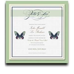  115 Square Wedding Invitations   Butterfly Moss Spice 
