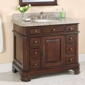   Single Sink Wood Vanity With Granite Top Mirror and